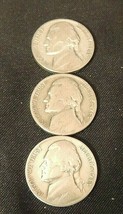 1943 PDS Silver Wartime Jefferson Nickels (Three) AA20-7423 Vintage - £90.80 GBP
