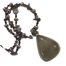Vintage Hand Made Agate Tear Drop Faux Pearl  Necklace - £115.90 GBP
