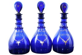 c1800 Bristol Cobalt Blown Glass Decanter set with faceted stoppers - £626.86 GBP