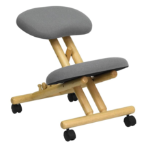 Mobile Wooden Ergonomic Kneeling Office Chair in Gray Fabric - $180.99
