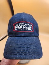 Denim Coca-Cola Hat men&#39;s retro vtg enjoy coke checkered UV plaid under ... - $12.59