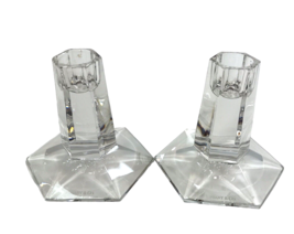 Vintage Tiffany &amp; Co Frank Lloyd Wright Crystal Candlesticks Pair 1986 FDN - £96.67 GBP