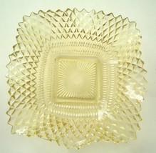 Indiana Glass Diamond Point Ruffled Square Bowl Candy Dish Yellow Vintag... - $22.99