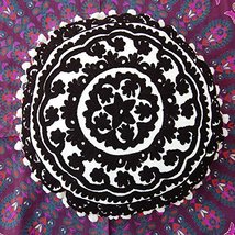 Traditional Jaipur Boho Throw Round Suzani Pillow, Embroidered Cushion Covers 16 - £10.38 GBP