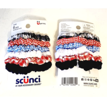 2 Scunci Patriotic Hair Scrunchies Gingham Red White Blue NEW - £7.86 GBP