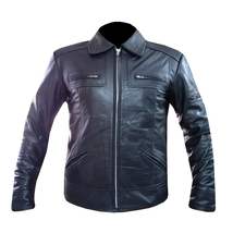 New Collar Design Black Leather Jacket Men Pure Armored Cowhide Biker Racer Coat - £168.26 GBP