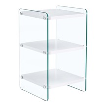Elegant White Bedside Table with Storage &amp; Tempered Glass Top - $1,111.80 MXN