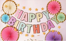 Classic Pastel Color Happy Birthday Banner Decoration Adults Kids &amp; Part... - £11.85 GBP