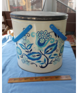 Vintage unmarked 12&quot; Metal Tin, blue with plastic handles, possibly rare - $18.00