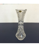 Handmade etched cut glass flower bud vase made in Slovakia art glass vase  - $48.46