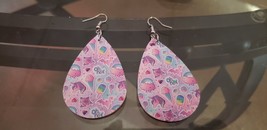 Faux Leather Dangle Earrings (New) Rainbow W/ Icons - £4.40 GBP