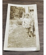 Vintage 1940&#39;s Black &amp; White Photograph Little Boy American Flag KG JD - $13.56 CAD