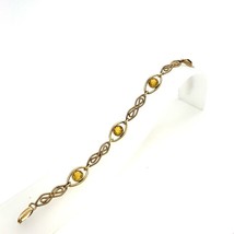 Vtg Signed 12k Gold Filled Sturdy Citrine Gems Panel Chain Link Bracelet 7 1/2 - £43.42 GBP
