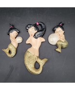 Vintage Mermaids w/Bubble Hanging Wall Plaque Set Of 3 Gold Glitter Chal... - $1,873.73 MXN