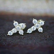 0.50Ct Brilliant Cut Simulated Diamond Cross Stud Earrings 14K White Gold Plated - £29.40 GBP