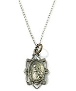 Vintage Catholic Sacred Heart Jesus Pendant Silver Tone On 18” Chain - $27.37 CAD