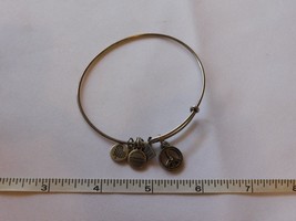 Alex and Ani Bangle Adjustable Bracelet Peace Sign Silver Tone Pre-owned - $23.16