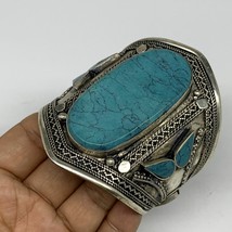 57.4g, 3.2&quot; Vintage Reproduced Afghan Turkmen Synthetic Turquoise Cuff B... - £12.75 GBP