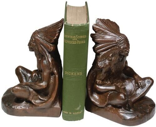 Bookends Statue Indian Chief Double Faced American West Southwestern OK Casting - $239.00