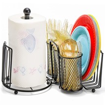 Metal Utensil Caddy With Paper Towel Holder, Picnic Caddy Silverware Org... - £35.40 GBP