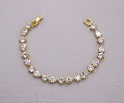 7.50Ct Pear Cut Simulated Diamond Women Bridal Bracelet  925 Silver Gold Plated - £158.77 GBP