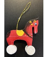 Vintage Christmas Decoration Germany Rocking Horse Hand Painted Red Yell... - €8,91 EUR