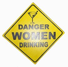 WorldBazzar Hand Carved Wooden DANGER WOMEN DRINKING Road Warning Sign - £15.79 GBP