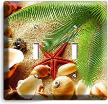 Sea Shell Beach Sand Palm Starfish 2 Gang Light Switch Wall Plate Bathroom Decor - £9.65 GBP