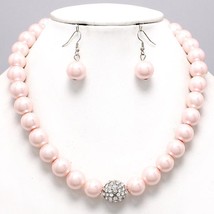 Light pink pearl evening necklace set wedding party bridesmaid prom jewely set - $21.99