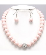Light pink pearl evening necklace set wedding party bridesmaid prom jewe... - $30.17 CAD