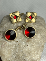VTG 2 Pair of Swank/ Simmons Cufflinks Goldtone Red Stone Mens Jewelry Clothing - £27.93 GBP