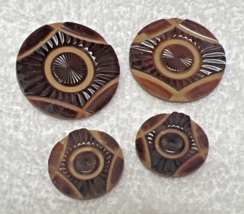 4 Vintage Carved Deco Shades of Brown Fancy Buttons 1" to 1.5" - $12.38