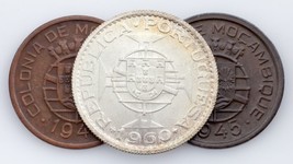 1942-1960 Mozambique Coin Lot of 3, 10c, 50c, 10 Escudos (XF, AU &amp; BU Condition) - £42.50 GBP