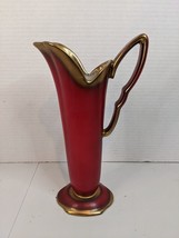 Vintage Wein Keramos Golden Crown E&amp;R Austria Pitcher Red With Gold Trim - £21.95 GBP