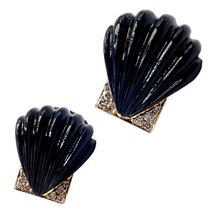 Vintage Estate Cartier Yellow Gold Diamond Onyx Shell Earrings - $6,250.00