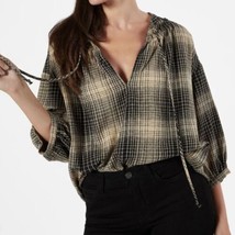 Joie NWT Barrian Flannel Plaid V-Neck Tie Front Boxy Peasant Blouse Larg... - £35.59 GBP