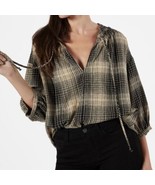 Joie NWT Barrian Flannel Plaid V-Neck Tie Front Boxy Peasant Blouse Larg... - £35.66 GBP
