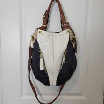 OrYany Colorblock White &amp; Black Pebbled Leather Shoulder Purse Hobo Handbag - $39.59
