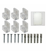 6 Transparent Mirror Wall Mounting Kit Set Clear Clips Brackets Screws A... - £15.23 GBP