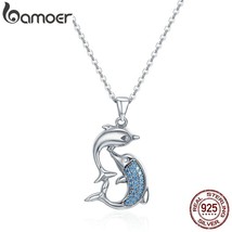 BAMOER Real 100% 925 Sterling Silver Love Dolphins Pendant Necklace Women Sterli - £20.19 GBP