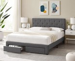 Bed Frame, Platform Bed With Upholstered &amp; Tufted Headboard And Frame Wi... - $359.99