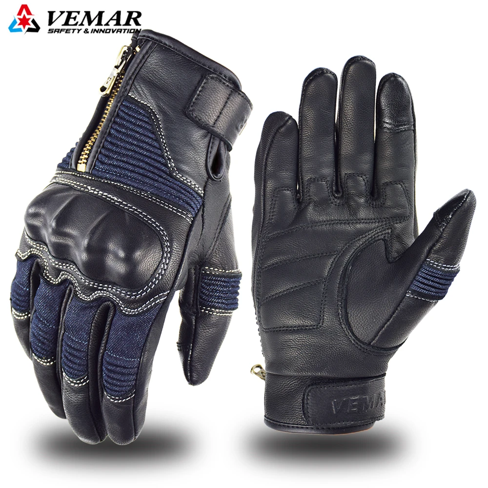 VEMAR Real Leather Motorcycle Gloves Touch Screen Retro Motorbike Leather Glove  - £267.94 GBP