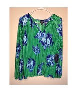 NWT Scoop Royal Blue Kelly Green Accordion Floral Coquette Romantic Shirt L - $20.00