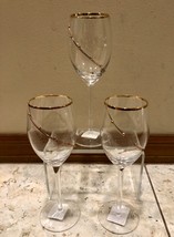 Pier 1 Gold Rimmed Gold Dot Swirl Lot 3 Wine Glass Discontinued Retired NWT New - £40.21 GBP