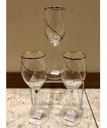 Pier 1 Gold Rimmed Gold Dot Swirl Lot 3 Wine Glass Discontinued Retired ... - £40.06 GBP