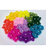 50 Colorful Bold Mini Crochet Flowers with Small Pearl beads, Multi colo... - $30.00