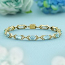 14K Yellow Gold Square Blue Topaz and Diamond Art Deco Style Link Bracelet - $3,200.00