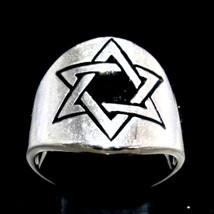 Sterling silver Hexagram symbol ring Six Pointed Hebrew Star of David with Black - £60.13 GBP
