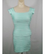 Vtg Wet Seal Turquoise Sexy Bodycon Dress Party Cocktail Club XS Wavy Lined - £39.14 GBP