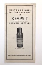 Keapsit Vacuum Bottles INSTRUCTIONS for CARE and USE Pamphlet Vintage Ep... - $9.99